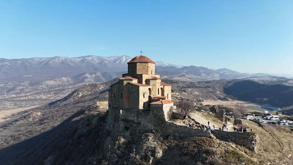 Jvari Monastery on a hilltop above the river valleys