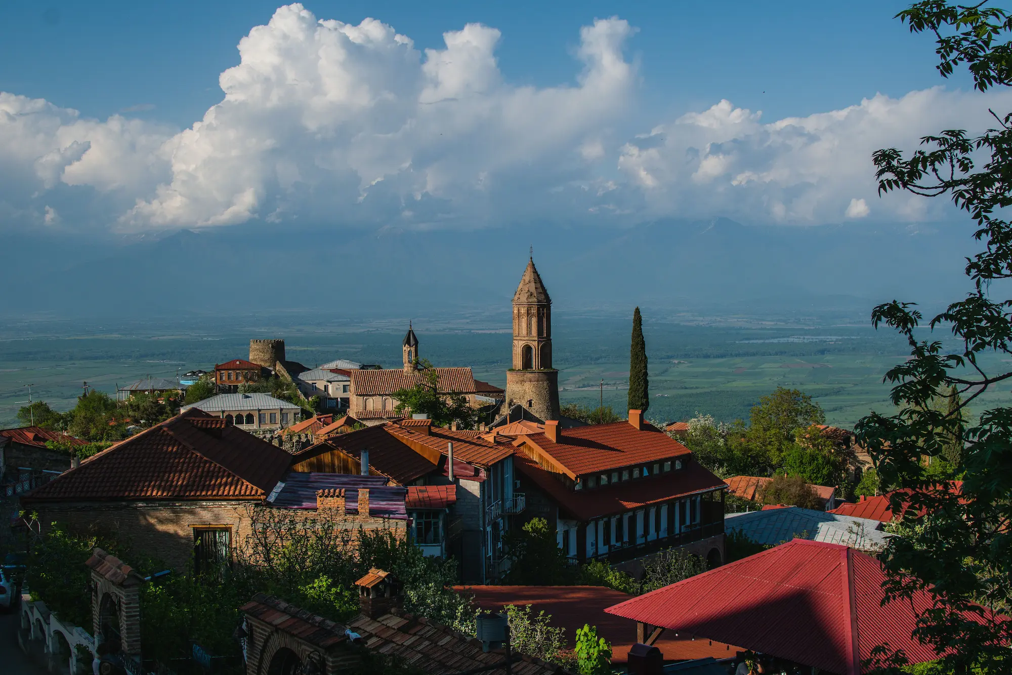 Sighnaghi fortress walls overlooking the Alazani Valley, Kakheti wine region